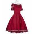 Atacado Boa qualidade Elegante New O Neck manga curta Red Champagne Lace Short A Line Vestidos de dama de honra LBS18